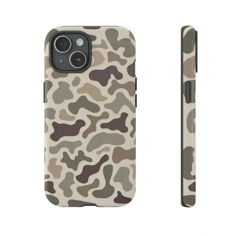 Earth-tone camouflage pattern Phone Case suitable for iPhone 17 16ProMax 15 14 14 12mini 7Plus XR 2in1 tough glossy case