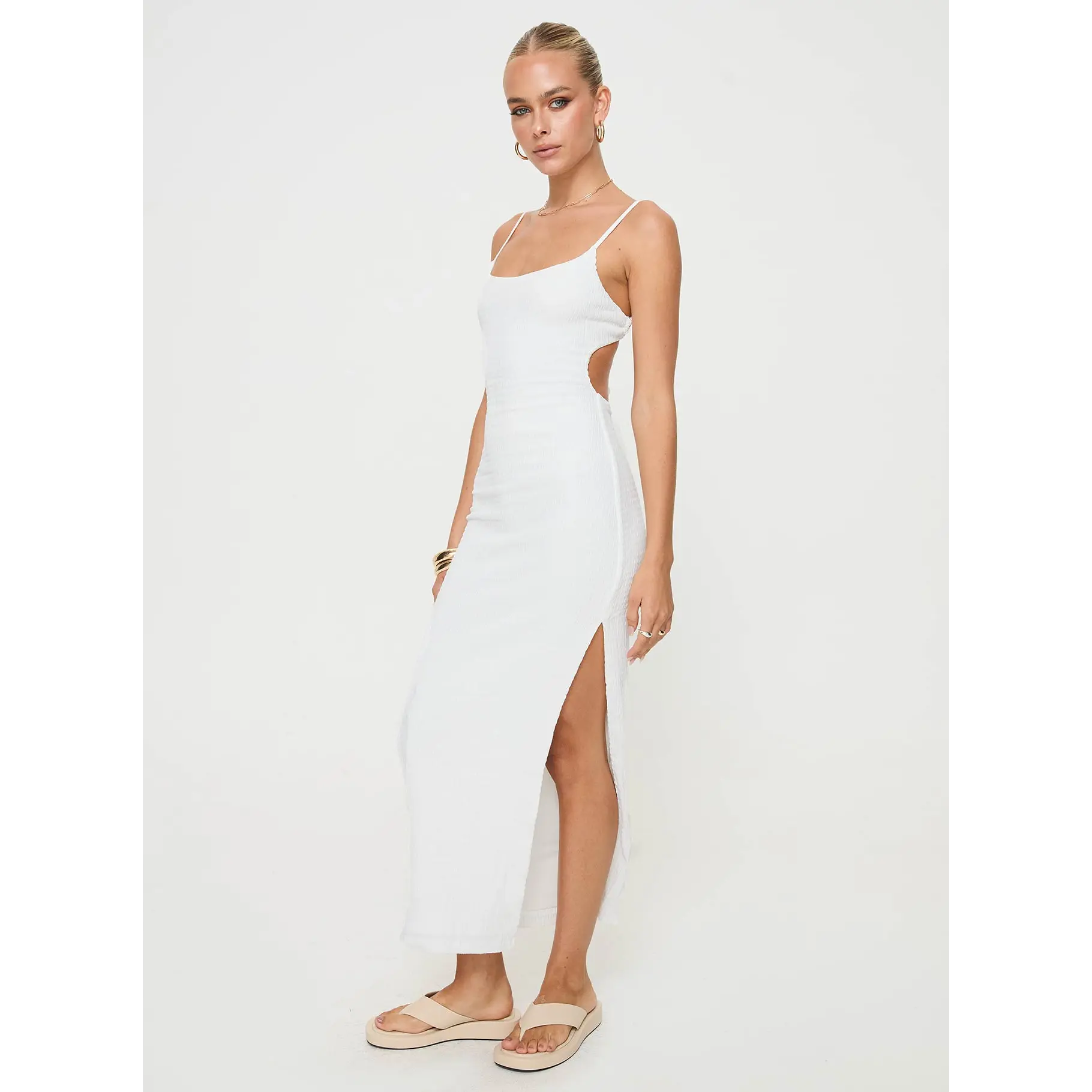 elestria maxi dress white Princess Polly Women's Elestria Textured Open Back Maxi Dress - White
