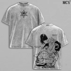 Akaza x Koyuki T-Shirt – Demon Slayer Kimetsu no Yaiba Vintage Washed Oversize Tee Heavy Cotton Menswear Top Unisex Double Printed Anime Manga Streetwear Retro Graphic Gift for Fans