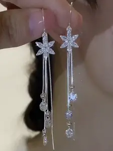 1pair (2pcs) Elegant All-Match Flower & Tassel Ear Threader Earrings For Women