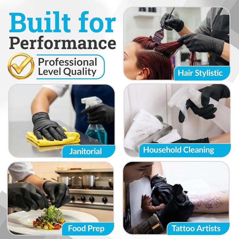 Black Nitrile Disposable Gloves Large, 50 Count - BBQ, Tattoo, Hair Dye, Cooking, Mechanic Gloves - Powder and Latex Free - Tattoo Supplies