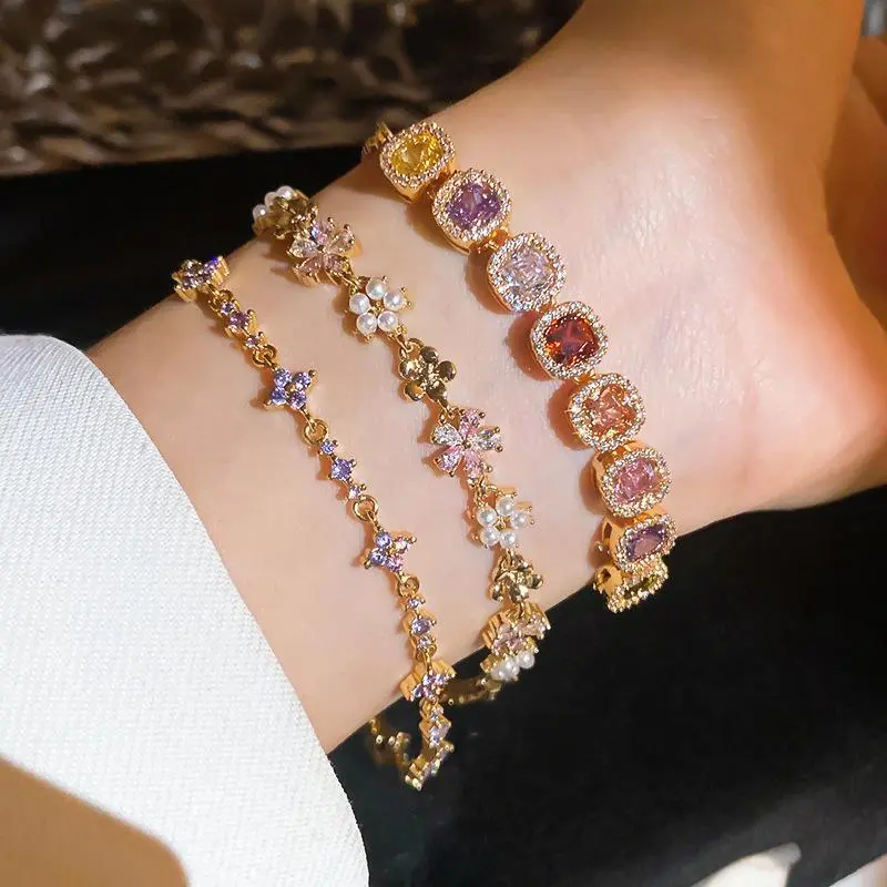 Vintage Nouveau Candy Button Tour Bracelet with Zirconia Chain - Sweet Cross-Border Fashion Costume Jewelry Accessory