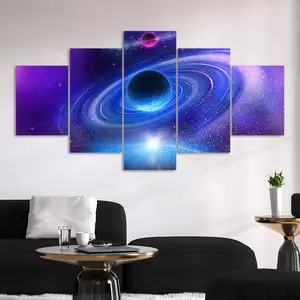 Galaxy & Planet Pattern Space Theme Design Canvas Unframed Painting, 5 Counts/set Modern Wall Art Poster, Wall Art Decor for Home Living Room Bedroom Office, Ornaments