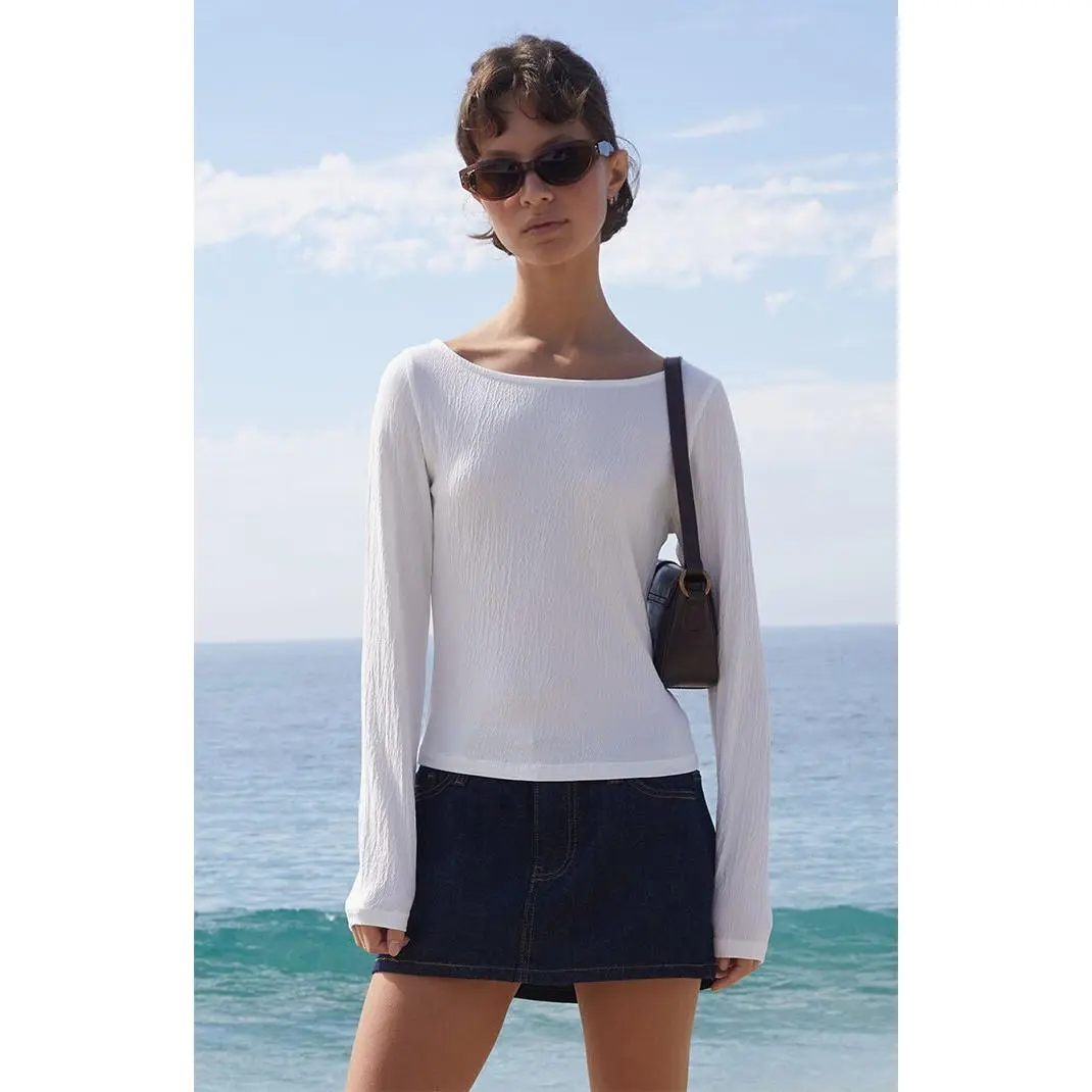 John Galt Women's White Martha Crinkle Sweater