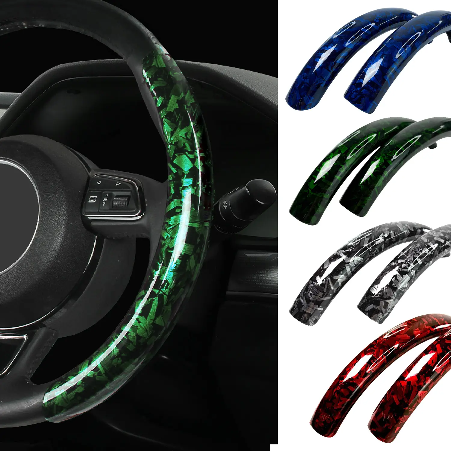 Froged Carbon Steering Wheel Covers, Anti-Slip Clip Auto Steering Wheel Cover, Universal Fit D-Shape O-Shape 14.5" to 15" for Men Women 1 Pair Automotive Steeringwheelcover Black