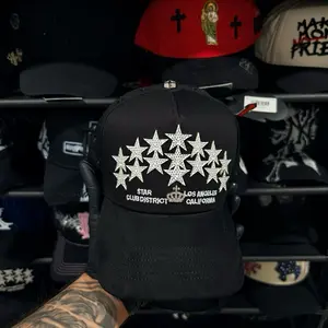 Star Club District Los Angeles California Black Hat with Silver Stars and Crown Design