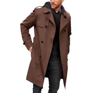 Runcati Men's Coat Double Breasted Trench Coat Long Lapel Business Jacket with Belt
