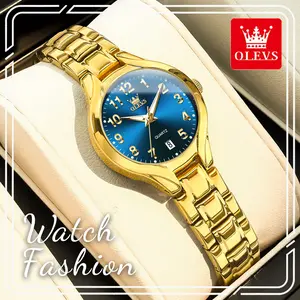 OLEVS 3650 Fashionable Stylish Women's Quartz Watch - 26mm Gloss Blue Dial, Big Arabic Numerals, Single Date Window, Luminous Hands, Waterproof Wristwatch for Daily Dress, Mother’s Day or Birthday Gifting, Fashionable Stylish Watch