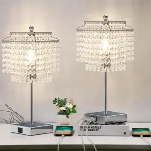 Table Lamp with Touch Control Set of 2, USB Bedside  Table Lamp with USB C+A Ports, 3-Way Dimmable Lamp with  Shade for Bedroom, Living Room, 6W LED Bulb Included
