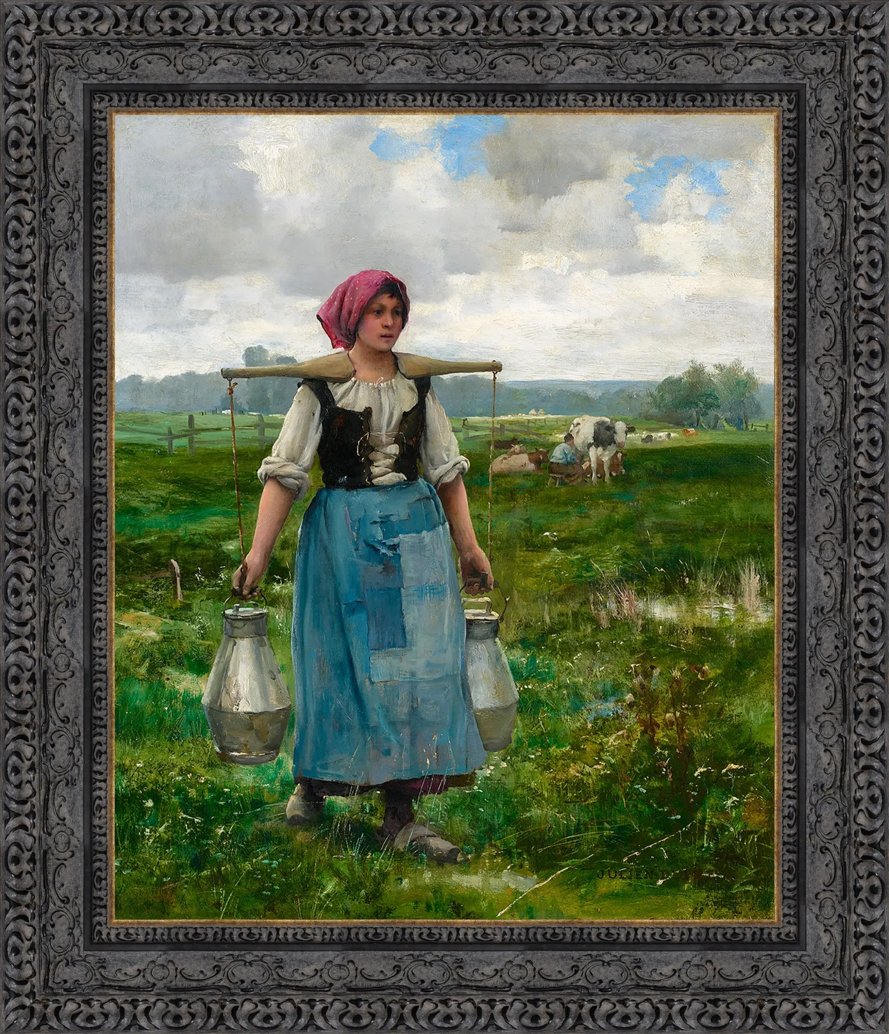 The Milkmaid – Julien Dupré, 1880–1890 | Framed Canvas Reproduction Art