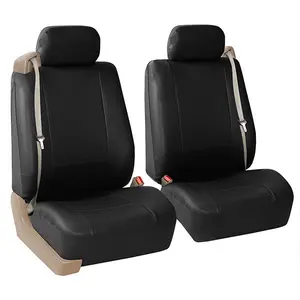 All-Purpose Built-in Seat Belt PU Leather Seat Covers - Front Set Black