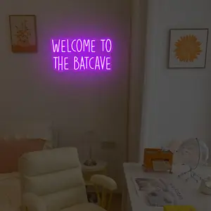 Welcome To The Batcave Neon Sign - Vibrant Purple LED Wall Art for Home Decor and Comic Book Fans