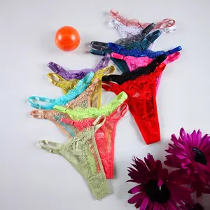 15pcs/Set Sexy Lace Thong Floral Breathable Panties For Women Adjustable Waist G-String Candy Colors Underwear  Elastic