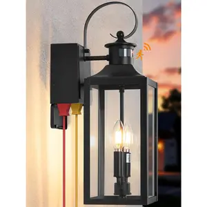 20" Black Motion Sensor Outdoor Lights with GFCI Outlet,  Exterior Lighting Fixtures, Porch Lights with GFCI Outlet Built-in,  Outdoor Wall Sconce for House Front Door Patio