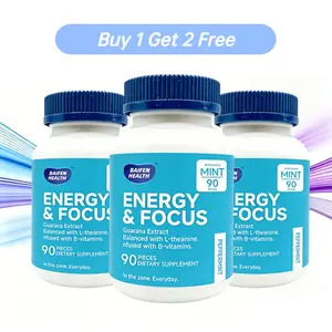 BAIFEN Energy & Focus Mints with Guarana Extract, L-Theanine, B Vitamins, Sugar-Free, Peppermint Flavor, Supplement for Focus, Energy, Mood & Clarity