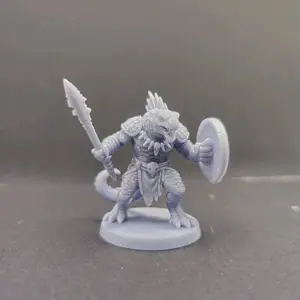 Lizardfolk Champion - Enemy 32mm Gray Resin 3D Printed Figure for Dungeons and Dragons Tabletop Gaming Detailed Design