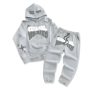 Men's Casual Hooded Sweatshirt Set, Fall & Winter Thick Fabric, Letter Print Design, Drawstring Jogger Pants, 2-Piece, Casual Lounge Set