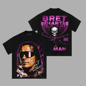 Bret Hart The Hitman Cotton T-Shirt, WWE Legend Graphic Tee, Pink & Black Attack Wrestling T-Shirt, Sharpshooter Graphic Tee for True Wrestling Fans