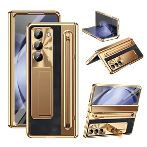 Luxury Leather with Holder Stand Phone Case for Orginal Samsung Galaxy Z Fold7 6 5 4 Anti-fall Hinge Back Protection S Pen Cover