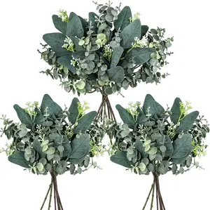 20Pcs Silk Mixed Artificial Oval Eucalyptus Leaf Stems, Faux Greenery with White Seed-Spray Branches, Farmhouse Decorative Plants for DIY Bouquets, Vase Arrangements, Home Floral Supplies