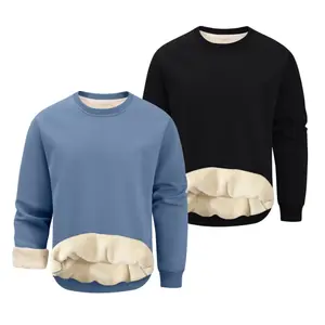 Gihuo Unisex Men's Warm Crewneck Sherpa Lined Fleece Sweatshirt - Classic O Neck Design, Comfortable Ribbed Cuffs & Hem, High-Quality Cotton & Sherpa Lining, Machine Washable, Casual Streetwear, Long Sleeve Knitted Jackets