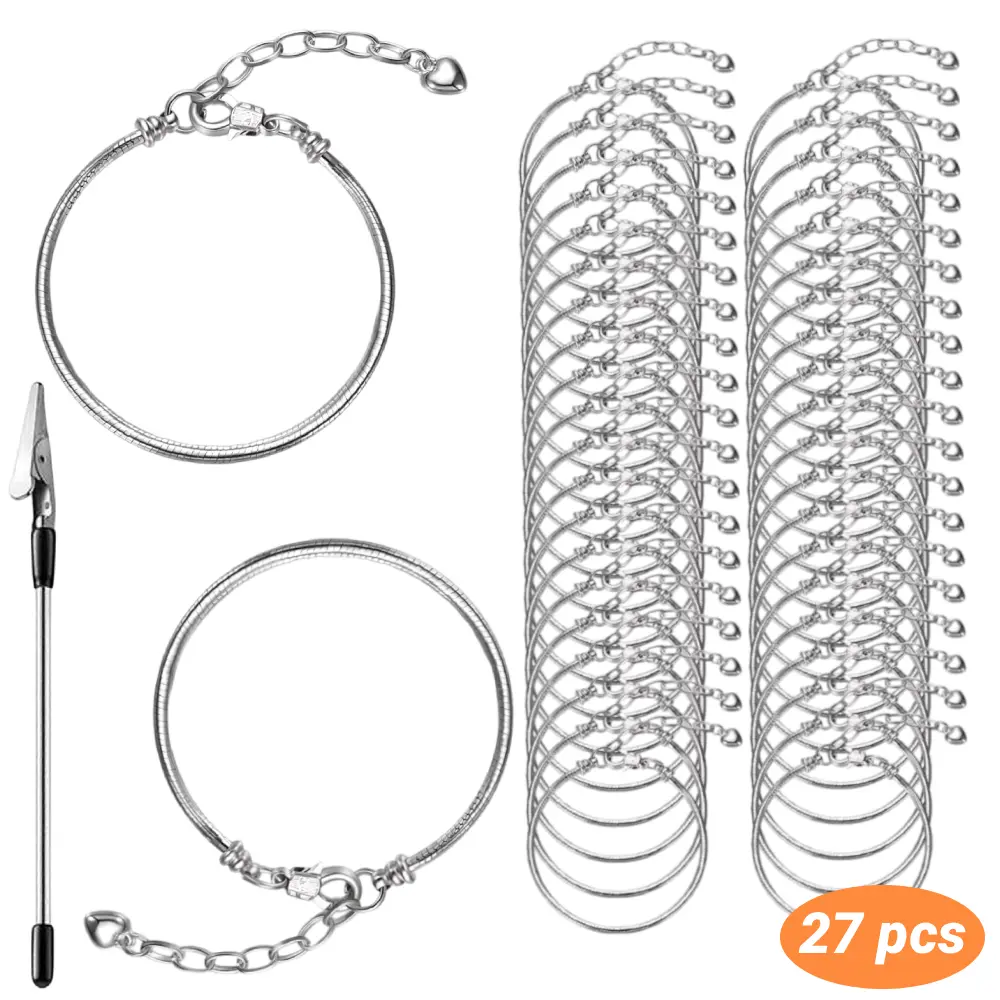 27Pcs/Set Snake Charm Bracelet Chain with Bracelet Helper, Adjustable Charm Bracelet Chain with Heart Shape Extender Copper DIY for Women Jewelry Making,Halloween Christmas Gifts,Hand Tools Kits