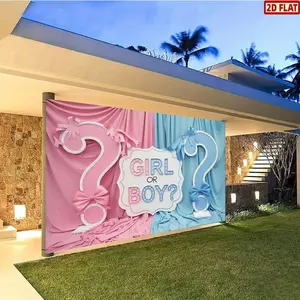 2D Flat Banner, 1pc Gender Reveal Backdrop Suitable for Boy or Girl-& Shower Background with Numbered 1 & 2, Polyester Banner for Holiday Parties, Decor & Studio Props