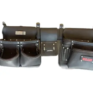Wulkan Brown Leather Tool Belt for Construction with Multiple Pockets and Secure Fastening Mechanism