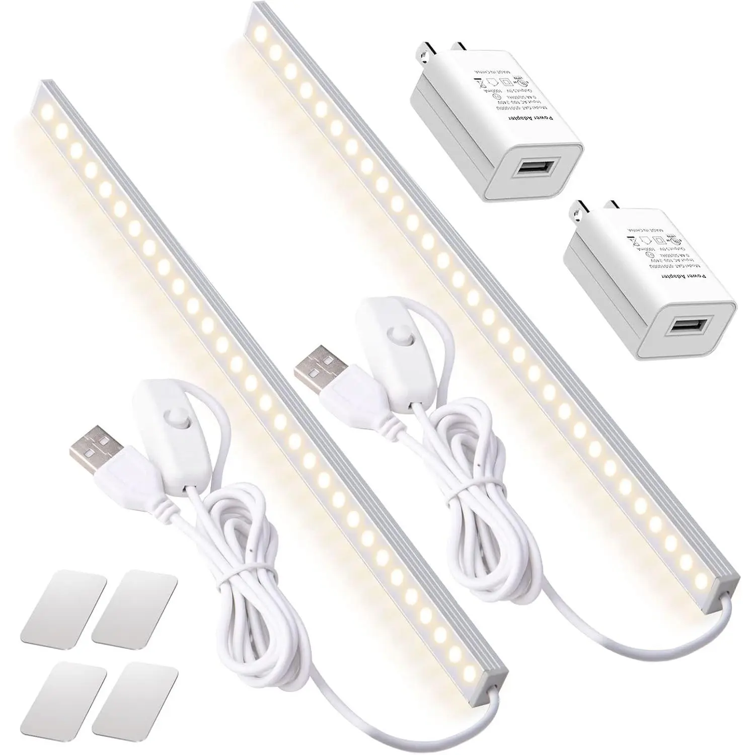 2Pack LED Under Cabinet Light LED Light Bar with USB  Under Cabinet Lights for Closet Light Bar Under Counter Lighting Work Tables Student Dormitory (Include AC Plug)