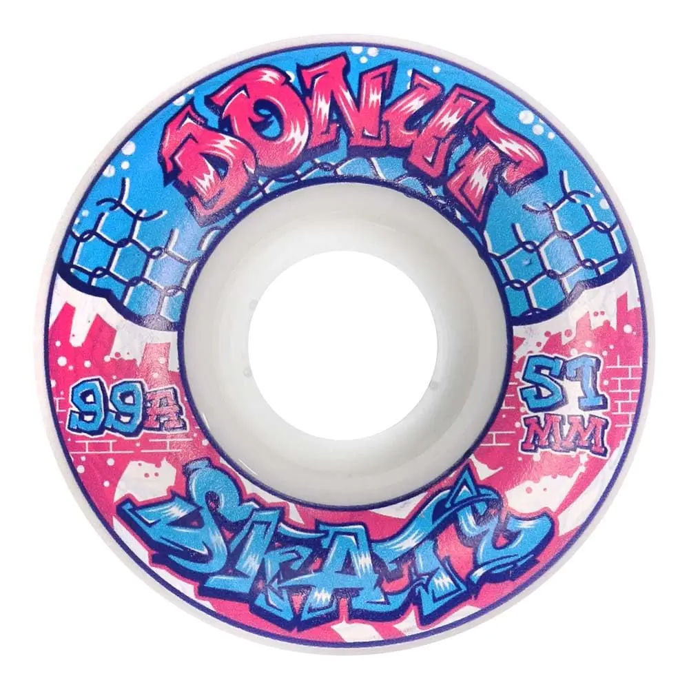 Donut Skate Co. 51mm - 99a Graffiti Small Skateboard Wheels for Tricks, Skateparks, Street Skating, Cruising, Wear Resistant, Set of 4