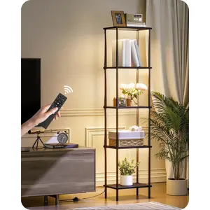 Display Shelf with Light, 5-Tier Shelf Lamp, Corner Floor Lamp with Shelves, Dimmable LED Floor Lamp for Living Room with Remote and Foot Control, 3CCT, Timer, Standing Lamp, Corner Bookshelf B52LD05