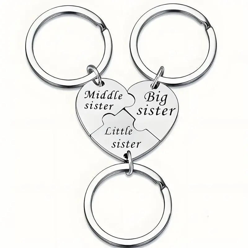 Sister Keychains for 3 Sisters Gifts - Mid Sister,Big Sister, Little Sister Matching JewelryGiftsHeart Keyring Set, Birthday, Wedding Giftfor Sister, Family Jewelry Gifts