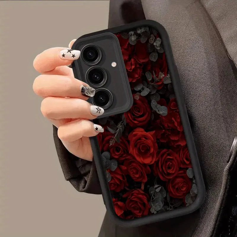 Retro Red Rose New Case for Samsung Galaxy S24 Plus S25 S23 S22 S21 Ultra FE S24+ Patterned Soft TPU Full Camera lens Protection Rugged Phone Cover Gift 2D printing Shockproof Protective, Smartphone, Handheld, Cellphone