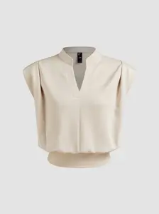 Cider V-neck Solid Pleated WWOmen Crop Top