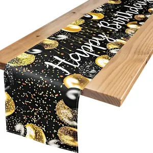 Happy Birthday Table Runner 1920s Birthday Party Decorations Black and Golden Birth Party Sign  Style