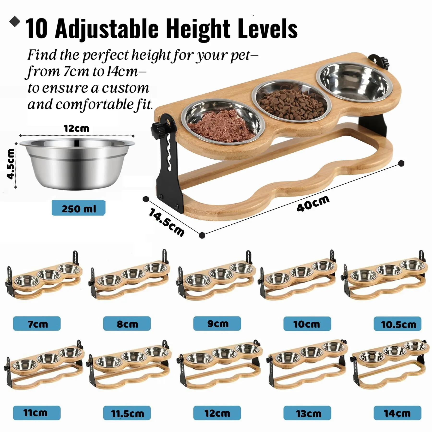 Black friday cat dog deals Adjustable Height Elevated Stand Stainless Steel Cat Dog Bowl Set Dog Feeding Set Raised Cat and Dogfood Bowls Set ergonomic design pup cups drinking water iron spill non-slip double gift for pet lovers goy joy feeder Wood Wood