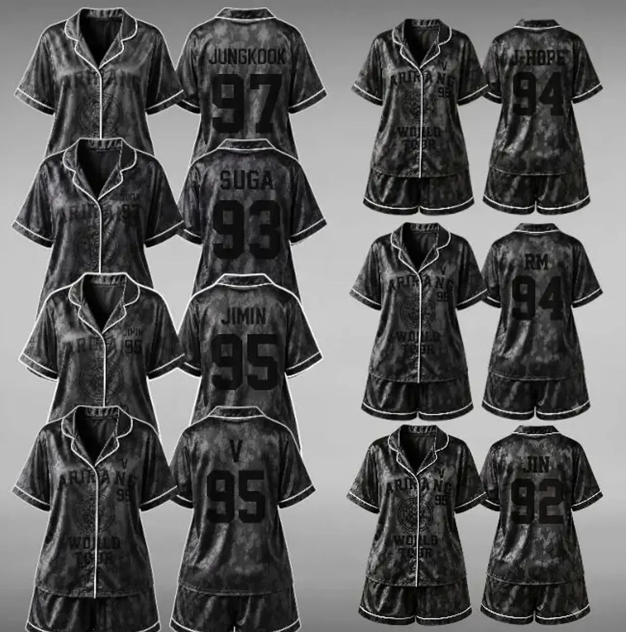 ARIRANG World Tour Satin Pajama Set, Fan-Inspired Silky Sleepwear, Short Sleeve Button-Up Loungewear, Soft Summer Pajama Outfit