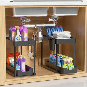 2-Tier Countertop Bathroom Organizer with Pull Out Drawers, Detachable Black Metal Vanity Storage Caddy for Skincare, Toiletries & Kitchen Spice