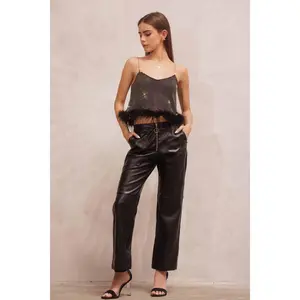 Chain Shoulder Rhinestone Feather Cami Top