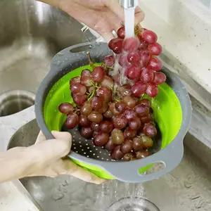 Round Folding Drain Basket Fruit Filter Kitchen Tool Expandable Collapsible Vegetable Washing Strainer Water Filtering Basket