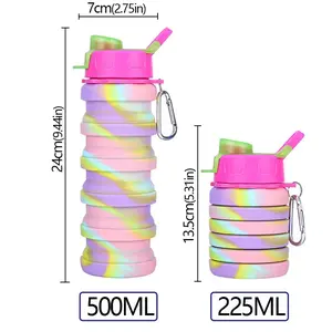 Outdoor Sports Silicone Foldable Water Bottle for Camouflage Creative Travel Reusable Leakproof Water Bottle with Carabiner
