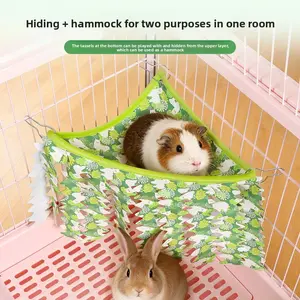 Hamster Guinea Pig Hideout Tent with Tassels Double Layer Ventilated Hanging Shelter for Small Pets Triangle Playhouse Resting House Hiding Hammock Combo
