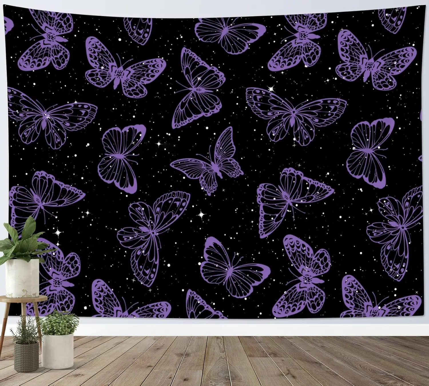 Purple Butterfly Tapestry Wall Art with Galaxy Space Print Aesthetic Celestial Decor for Bedroom Kids Room Living Room Dorm Apartment Wall Hanging,accessory