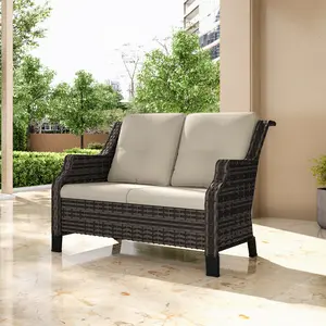 Outdoor Wicker Loveseat, 2-Seater Patio Sofa with Thick Cushions, All-Weather Rattan Couch for Garden, Porch, Balcony, Backyard