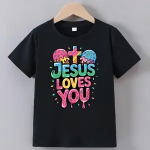 Jesus Loves You Ice Cream Christian Drip T-Shirt,Breathable Casual Comfortable Summer Crew Neck Short Sleeve Top,Best Gift for Boys and Girls,Fashion Trend Bottoming Shirt,Streetwear Fashion, Cute Clothes, Kids Stuff, Teen Girl Clothes, Girl Clothes