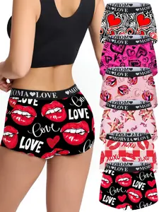 Morvia 6 Pack Women’s Boxer Briefs , Cute Heart & Lips Print Boyshort Panties, Soft Breathable Stretch Underwear, All Seasons Fitted Casual Style