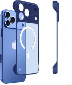 Magnetic Slim Case for iPhone 17 Pro Max Compatible with MagSafe, Clear Matte Ultra-Thin Bumper Frameless Borderless Design, Deep Blue