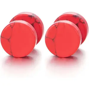 2 count Marble Stud Earrings Men Women, Steel Cheater  Ear Plugs Gauges Illusion Tunnel