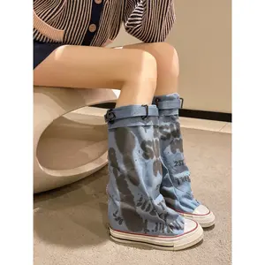 Women's Round Toe Thick Sole Flat Boots, Casual Canvas Short Boots for Spring Summer, Comfortable Daily Wear ShoesGift