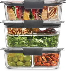 Rubbermaid Brilliance BPA-Free 3 Set Food Storage Containers with Lids & Trays - Airtight & Leak-Proof for Meal Prep, Lunch, and Leftovers